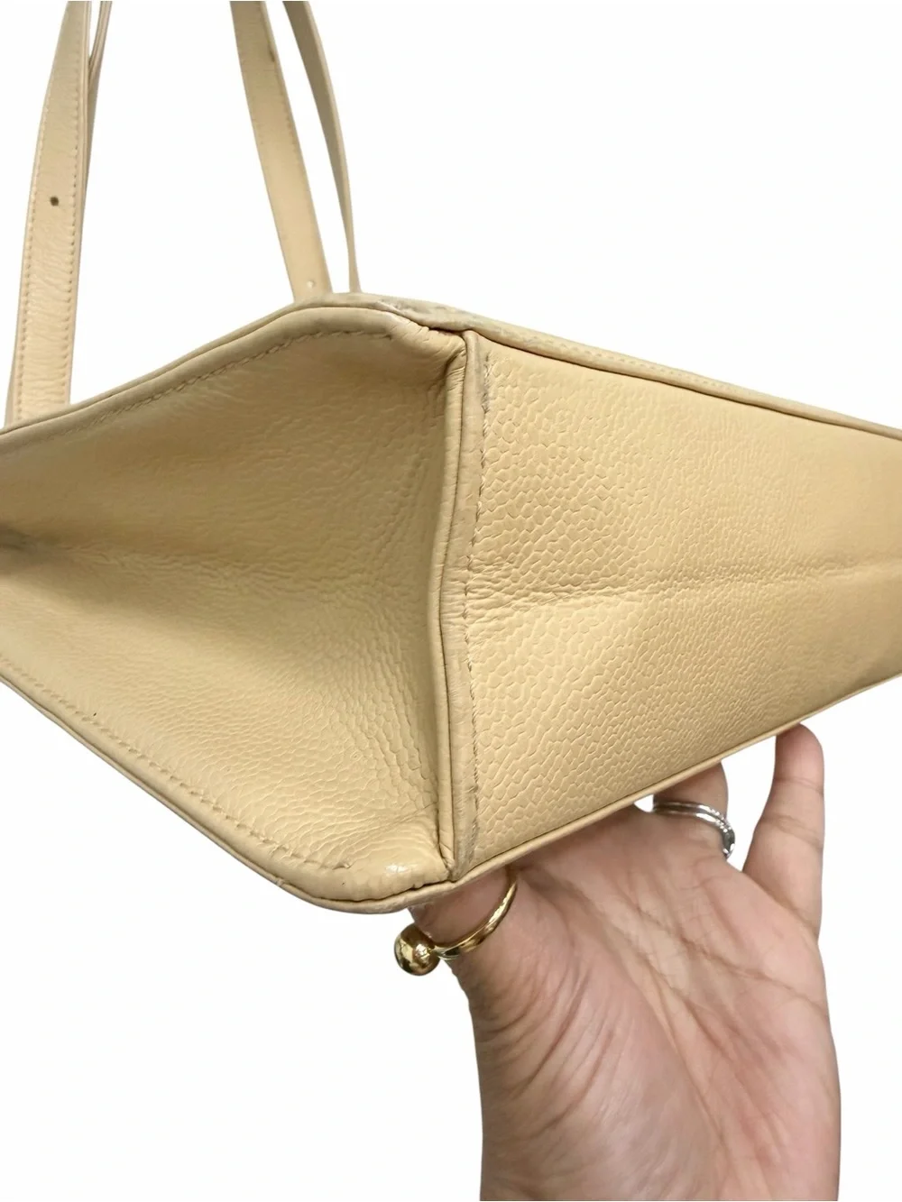 Authentic CHANEL Vintage Beige Caviar Turn-Lock Tote Beige Caviar Leather